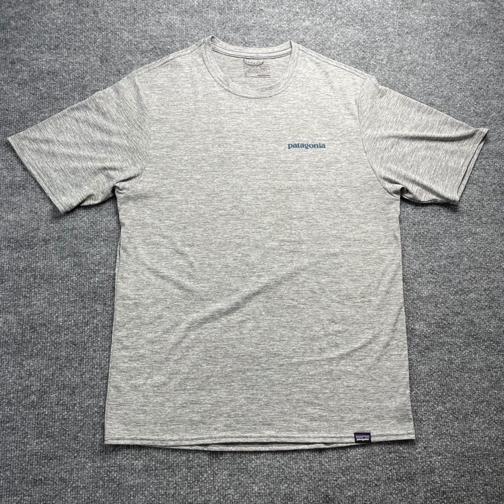 Patagonia Capilene Cool Daily Graphic Shirt Mens Small Grey Heather Wave Logo